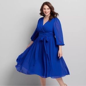 Lane Bryant Faux Wrap Blue Chiffon Dress 22W